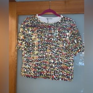 Zara Sequin T-shirt Rainbow and Gold